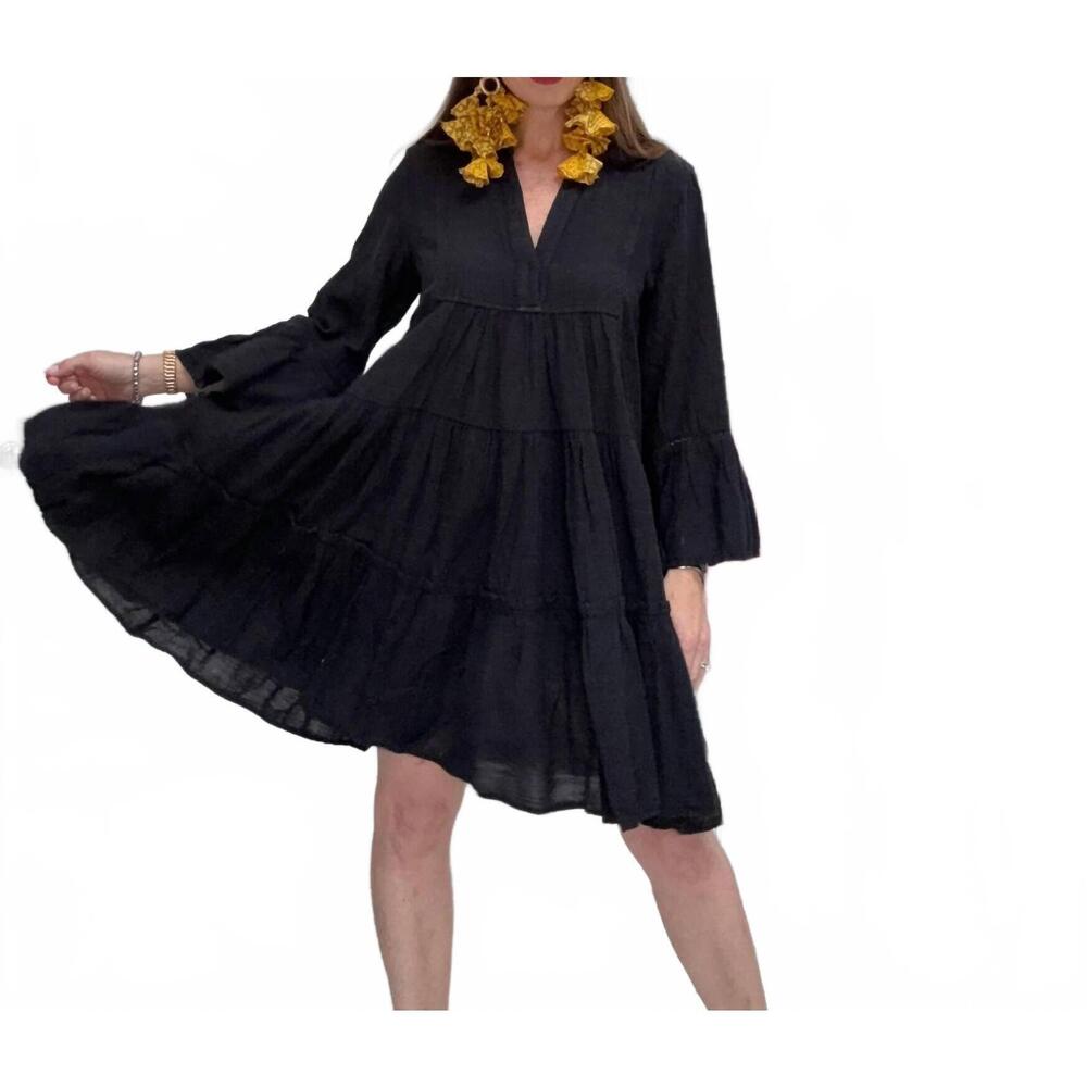 NEW PEARL AND CAVIAR layla long sleeve dress in black